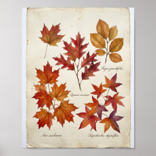 Herbstblätter Botanisch I Vintage-Gemälde Poster