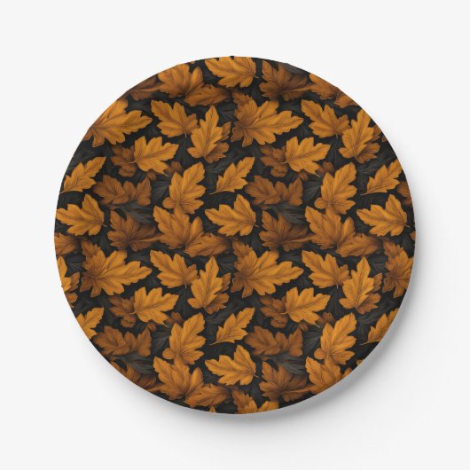 Herbstblätter braune und orangefarbene Blätter Pappteller (Vorderseite)