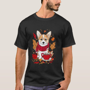 Herbstblätter Corgi Hund Herbst Roter Schal Herbst T-Shirt