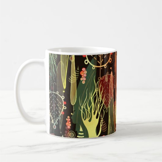 Herbstblätter: dunkles, nahtloses Muster. Kaffeetasse (Links)