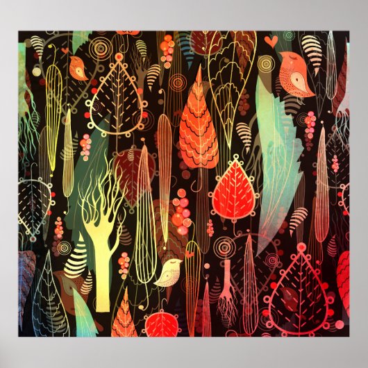 Herbstblätter: dunkles, nahtloses Muster. Poster (Vorne)