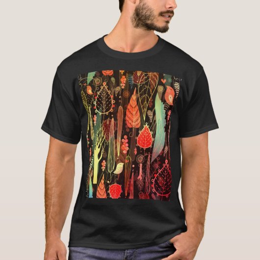 Herbstblätter: dunkles, nahtloses Muster. T-Shirt (Vorderseite)