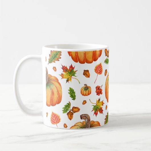 Herbstblätter, Eichen: Aquarellmuster. Kaffeetasse (Links)