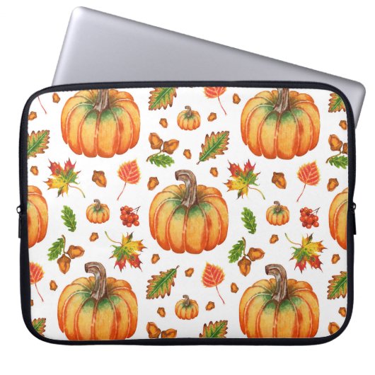 Herbstblätter, Eichen: Aquarellmuster. Laptopschutzhülle (Vorderseite)