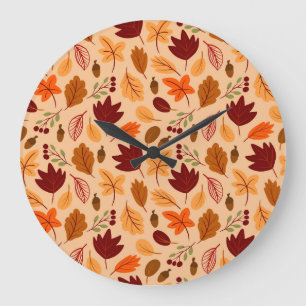 Herbstblätter, einfache kindliche nahtlose Muster. Große Wanduhr