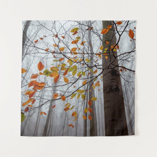 Herbstblätter fallen unter Waldblatt Wandteppich (Vorderseite)