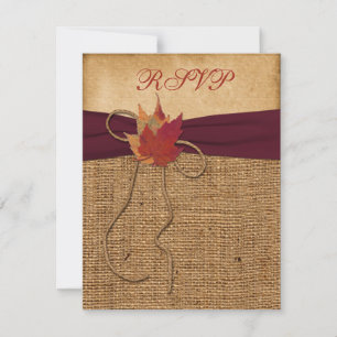Herbstblätter, FAUX Jute RSVP Karte - Weinrot