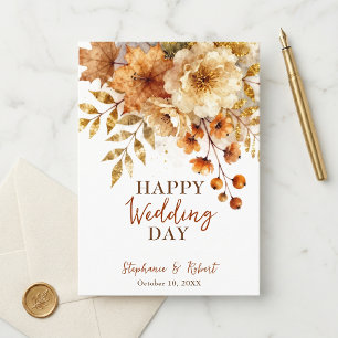 Herbstblätter Florales Gold Glitter Hochzeit Gratu Karte
