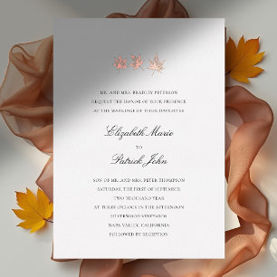 Herbstblätter Formal Modern Klassisch Weiße Hochze Folieneinladung