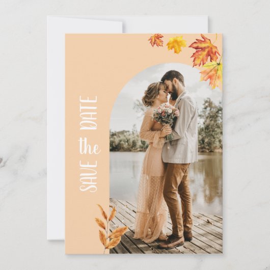 Herbstblätter, Foto, Save the Date Minimalistisch Einladung (Vorderseite)
