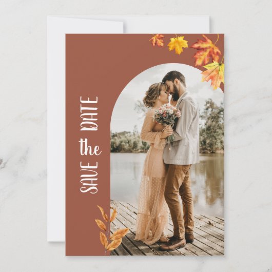 Herbstblätter, Foto, Save the Date Minimalistisch Einladung (Vorderseite)