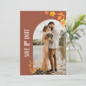 Herbstblätter, Foto, Save the Date Minimalistisch Einladung (Stehend Vorderseite)