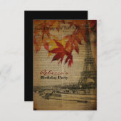 Herbstblätter französische Vintage Pariser Geburts Einladung (Vorne/Hinten)