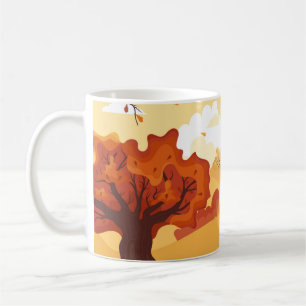 Herbstblätter. Gelbes Herbstblatt, rotes fa Kaffeetasse