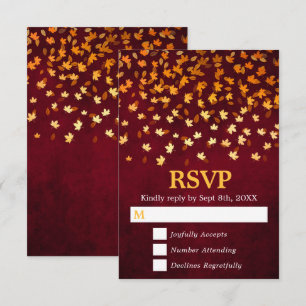 Herbstblätter Gold- und Rote Grunge-Hochzeit RSVP Karte