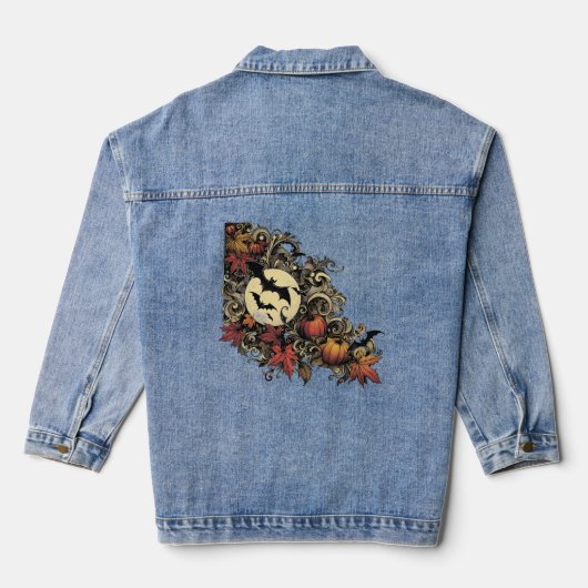 Herbstblätter. Halloween-Muster. Jeansjacke (Rückseite)