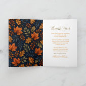 Herbstblätter Hochzeit Navy Dankeskarte (Innenseite)