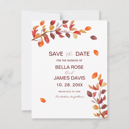 Herbstblätter Hochzeiten speichern das Datum (Vorderseite)