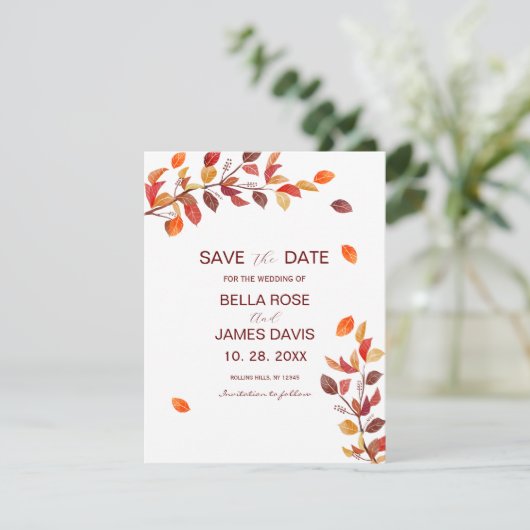 Herbstblätter Hochzeiten speichern das Datum (Stehend Vorderseite)