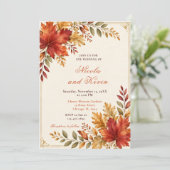 Herbstblätter Hochzeitscreme Einladung (Stehend Vorderseite)