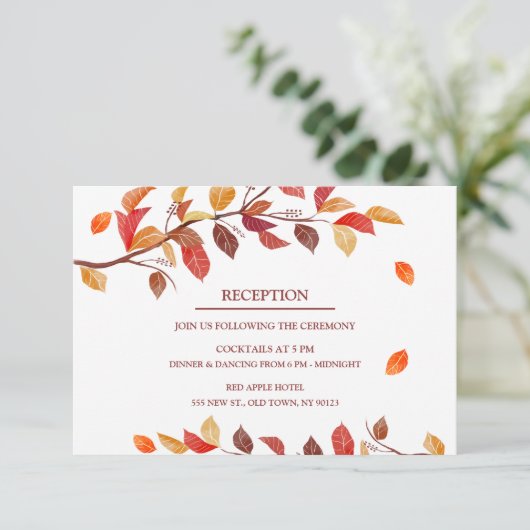Herbstblätter Hochzeitsempfangskarten Begleitkarte (Stehend Vorderseite)