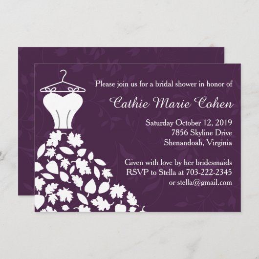 Herbstblätter Hochzeitskleid Brautparty Einladung (Vorne/Hinten)