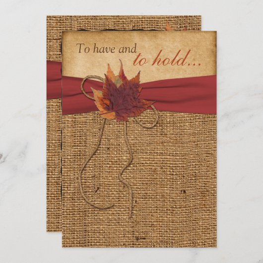 Herbstblätter, IMITATE Burlap Hochzeit Einladung (Vorne/Hinten)