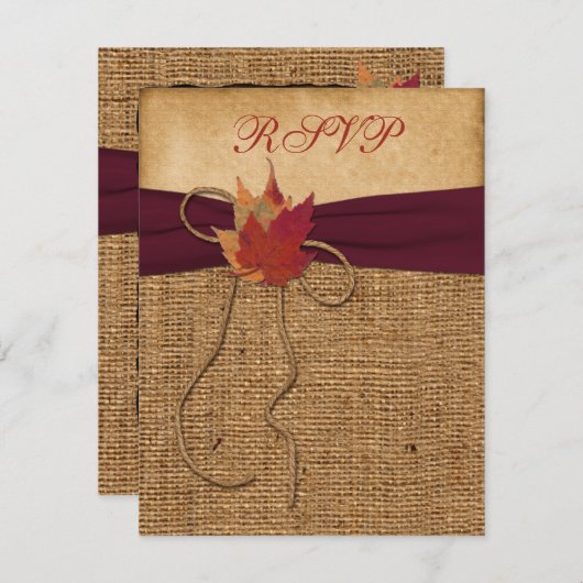 Herbstblätter, IMITATS Burlap RSVP Card - Wein (Vorne/Hinten)