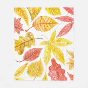 Herbstblätter in Aquarellfarbe, buntes Muster. Fleecedecke