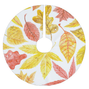 Herbstblätter in Aquarellfarbe, buntes Muster. Polyester Weihnachtsbaumdecke