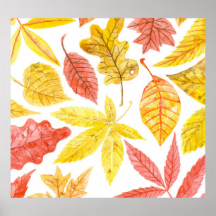 Herbstblätter in Aquarellfarbe, buntes Muster. Poster