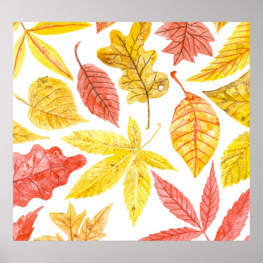 Herbstblätter in Aquarellfarbe, buntes Muster. Poster (Vorne)