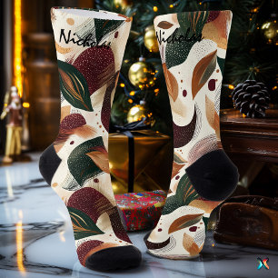 Herbstblätter in Burgund, Grün und Senf Socken