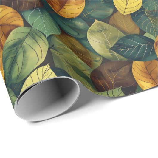 Herbstblätter in Gelb-Orange Geschenkpapier (Rolleneckpunkt)