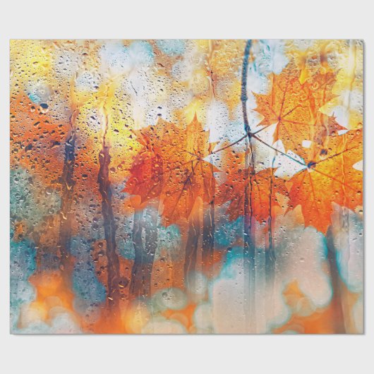 Herbstblätter in regnerischer Glasstruktur. f Geschenkpapier (Flach)