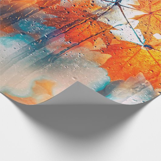 Herbstblätter in regnerischer Glasstruktur. f Geschenkpapier (Ecke)