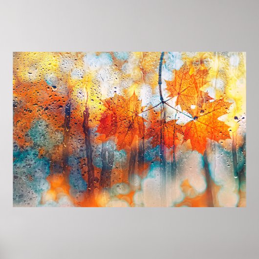 Herbstblätter in regnerischer Glasstruktur. Konzep Poster (Vorne)