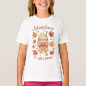 Herbstblätter & Kaffee Bitte Mädchen T-Shirt (Vorderseite)