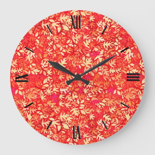 Herbstblätter, Korallenorange Große Wanduhr (Vorderseite)