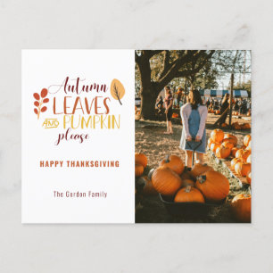 Herbstblätter Kürbis Bitte Foto Thanksgiving Feiertagspostkarte