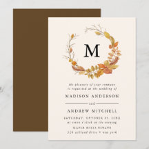 Herbstblätter | Monogramm-Hochzeitseinladung