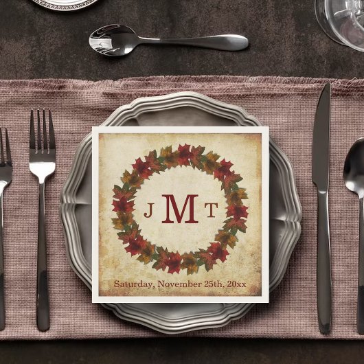 Herbstblätter-Monogramm Thanksgiving-Dinner Serviette