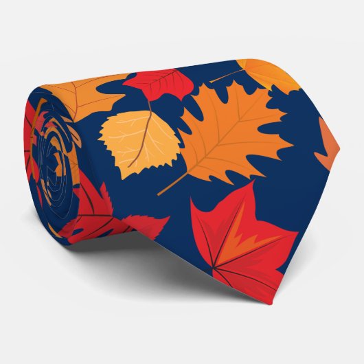 Herbstblätter Muster 02 D Blau BG Krawatte (Gerollt)