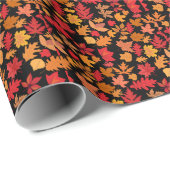 Herbstblätter Muster 02 Schwarze BG Geschenkpapier (Rolleneckpunkt)