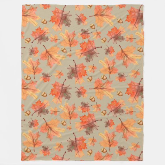 Herbstblätter - Orangefarbene Blätter und Acorne Fleecedecke (Vorderseite)
