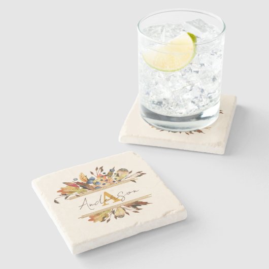 Herbstblätter personalisiert steinuntersetzer (Seitenansicht)