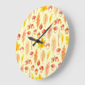 Herbstblätter: Retro-Tapete mit Aquarellfarbe Große Wanduhr (Winkel)