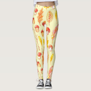 Herbstblätter: Retro-Tapete mit Aquarellfarbe Leggings