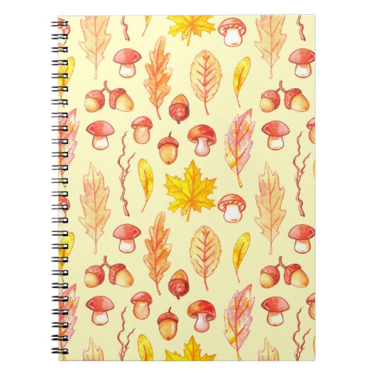 Herbstblätter: Retro-Tapete mit Aquarellfarbe Notizblock (Vorderseite)