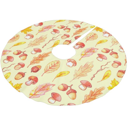 Herbstblätter: Retro-Tapete mit Aquarellfarbe Polyester Weihnachtsbaumdecke (Schrägansicht)